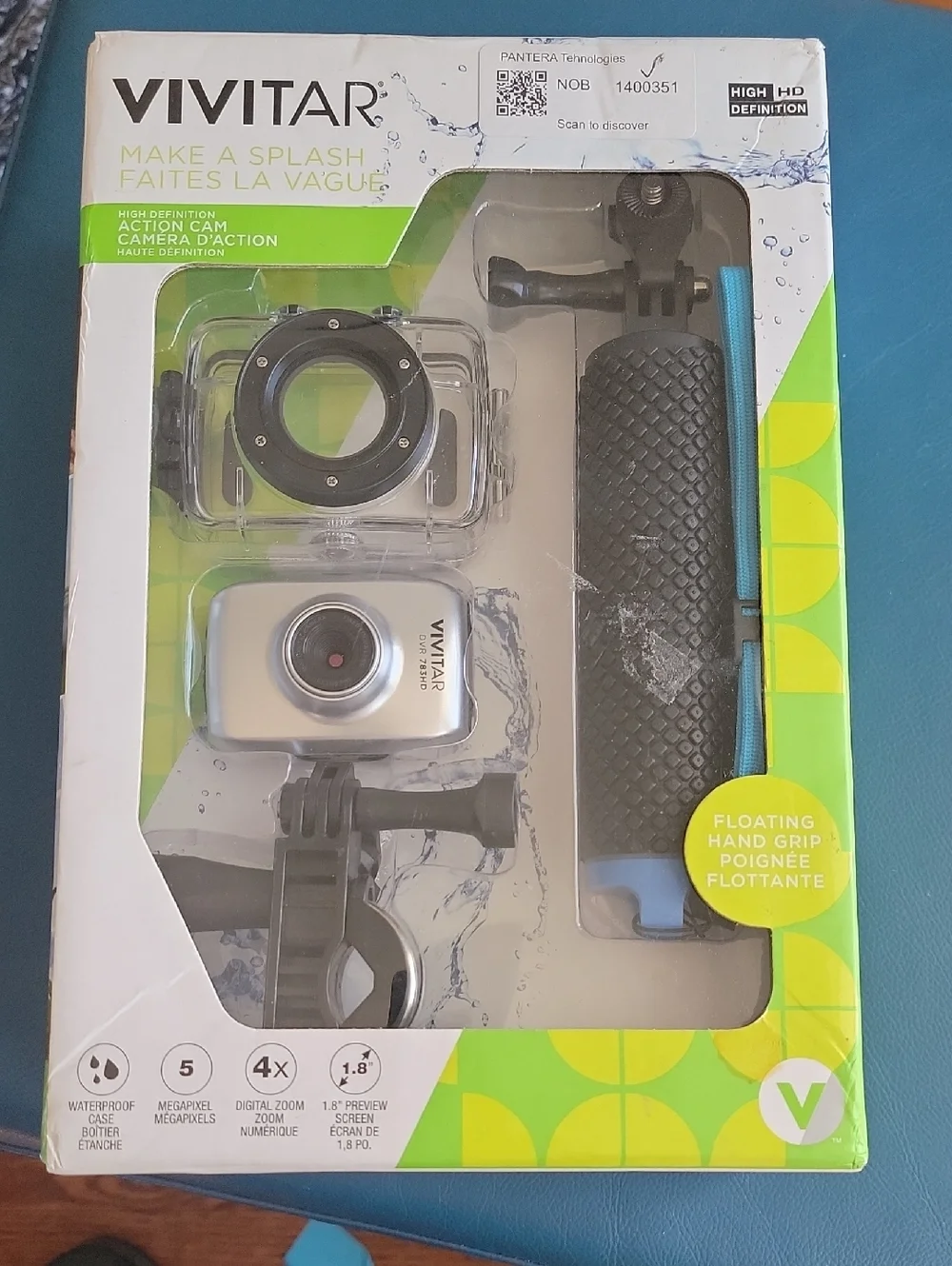 Silver Action Camera with Blue-Accented Floating Hand Grip